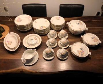 💝 Vintage EPIAG 57-delig servies BLOEMEN grijs roze goud beschikbaar voor biedingen