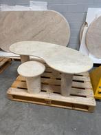 Solid Travertine Coffee & Side Table Set – Organic Shape, Ophalen of Verzenden, Nieuw, Rechthoekig