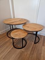 Setje mangohouten salontafels, Ophalen, 50 tot 100 cm, Rond, 50 tot 100 cm