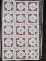 35 antieke tegels wit met roze/groene afbeelding 15.2x15.2cm, Ophalen