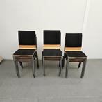 PARTIJ VAN 17 HOUTEN STERKE STAPELSTOELEN MET STOFFERING, Ophalen, Gebruikt, Bruin, Vijf, Zes of meer stoelen