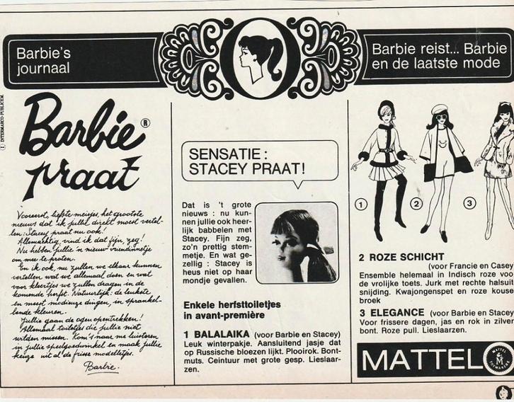 Retro reclame 1969 Mattel Barbie pop Stacey kan praten, Verzamelen, Retro, Overige typen, Verzenden
