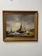 Klassiek schilderij - Strandgezicht met zeilboten, Ophalen of Verzenden