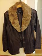 Leren Damesjas met Pelskraag - Maat 42, Bruin, Maat 42/44 (L), Ophalen of Verzenden, Jasje