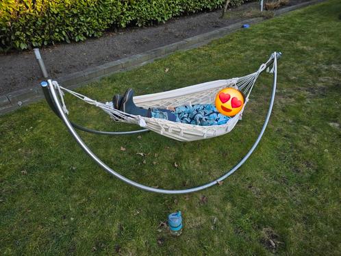 Marañon baby hangmat katoen + rvs standaard, Tuin en Terras, Hangmatten, Zo goed als nieuw, Eenpersoons, Met standaard, Binnen