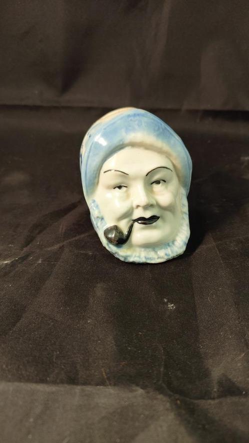 Vintage Delfts Blauwe spaarpot Vissersman hoofd, Verzamelen, Spaarpotten, Gebruikt, Overige thema's, Steen, Aardewerk of Keramiek