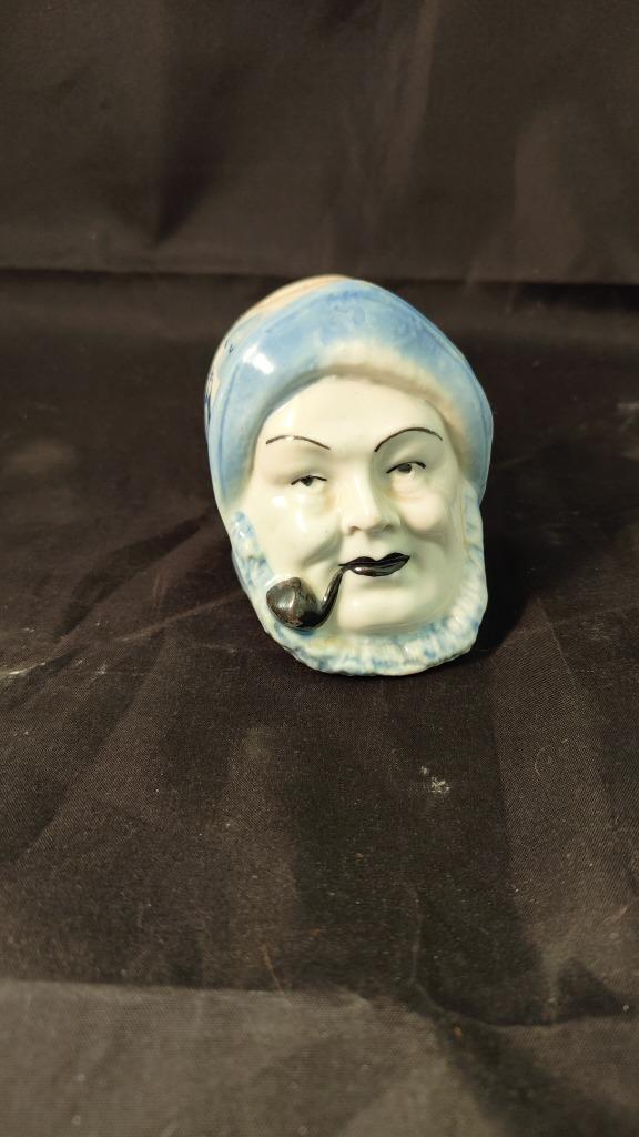 Vintage Delfts Blauwe spaarpot Vissersman hoofd, Verzamelen, Spaarpotten, Gebruikt, Overige thema's, Steen, Aardewerk of Keramiek