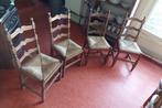 Set van vier klassieke eetkamerstoelen met rieten zitting, Huis en Inrichting, Stoelen, Ophalen, Gebruikt, Bruin, Vier