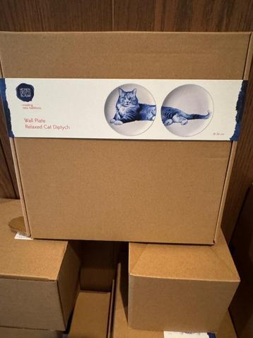 Wandbord Ontspannen Kat Tweeluik,  Heinen Delfts Blauw beschikbaar voor biedingen