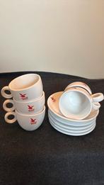 5 Pelican Rouge koppen met 1 schotel, Ophalen of Verzenden, Zo goed als nieuw, Overige stijlen, Kop(pen) en/of Schotel(s)