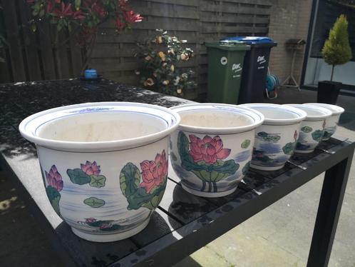 Set van 5 Bloempotten – Stijlvol & Stevig!, Tuin en Terras, Bloempotten, Nieuw, Aardewerk, Binnen, Balkon, Tuin, Minder dan 25 cm