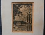 Leuke ets Reguliersgracht Amsterdam M. Langbroek 12,1x8,5 cm, Antiek en Kunst, Ophalen of Verzenden