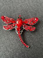 Vintage Libelle Broche met Rode Strass, Overige materialen, 4 tot 7 cm, Ophalen of Verzenden, Zo goed als nieuw