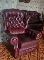 Oxbloodrood chesterfield 2zitter en een fauteuil uitERFENIS, Huis en Inrichting, Fauteuils, Ophalen, Zo goed als nieuw, 75 tot 100 cm