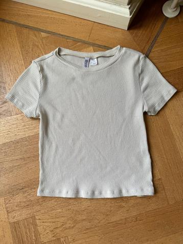 Crop shirt maat S top cropped croptop H&M zara rib beige beschikbaar voor biedingen