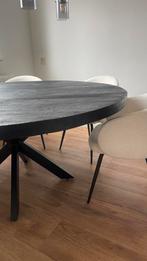 Eettafel zwart mangohout (massief hout), 150 tot 200 cm, 150 tot 200 cm, Rond, Metaal