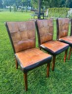 Chesterfield eetkamerstoelen met schapenleer (4), Ophalen, Gebruikt, Bruin, Leer