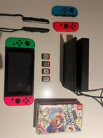 Nintendo Switch + 4 spellen, Spelcomputers en Games, Spelcomputers | Nintendo Switch, Met 2 controllers, Ophalen of Verzenden