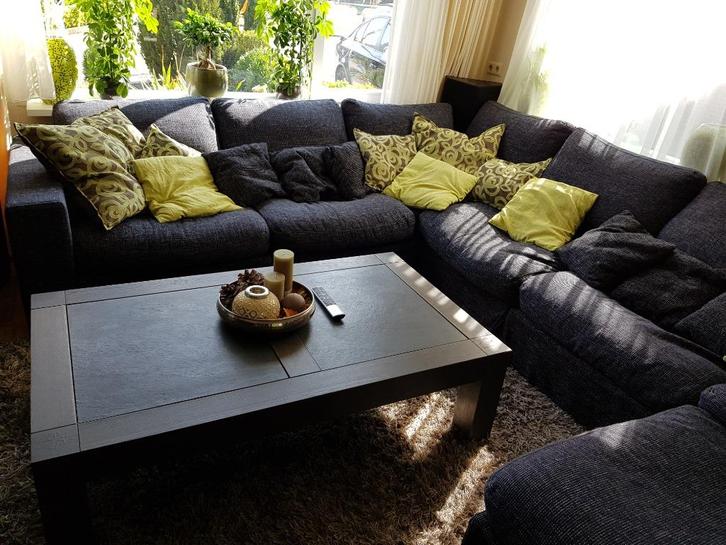 Bankstel Hoekbank, Huis en Inrichting, Banken | Complete zithoeken, Gebruikt, Hout, Stof, Ophalen