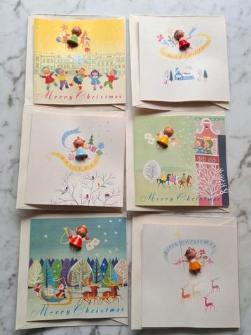 6x vintage kerst kaart met houten Erzgebirge figuurtjes  beschikbaar voor biedingen