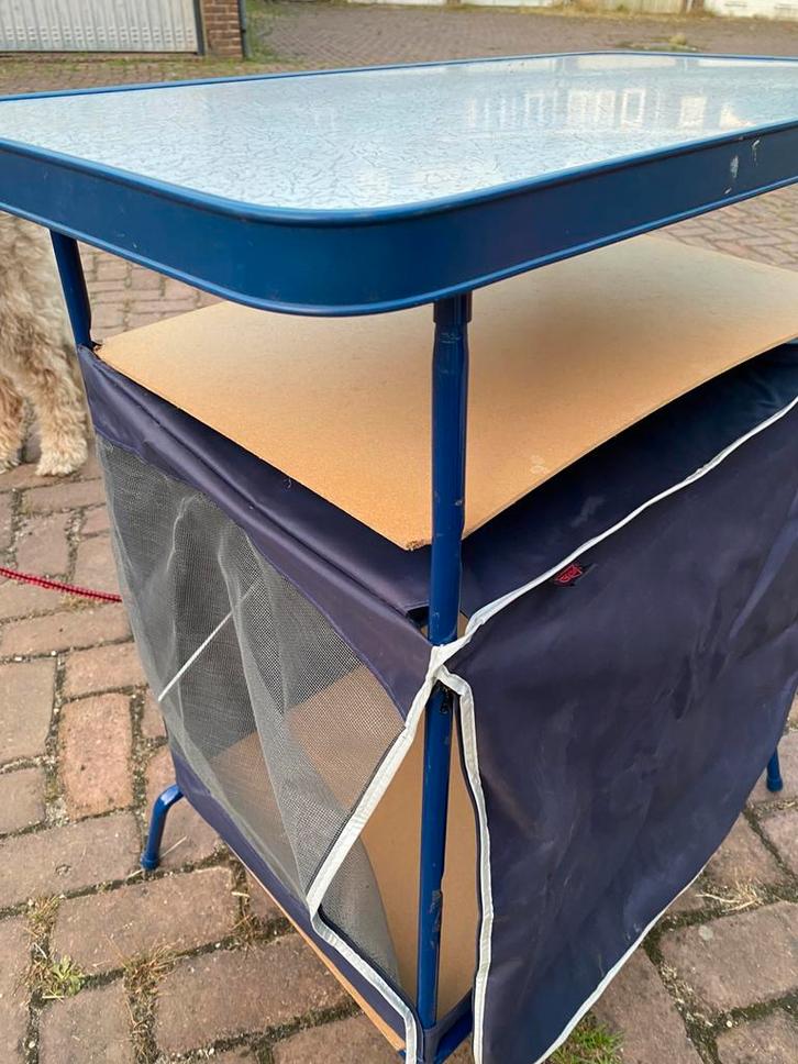 Crespo keukentafel kamperen 3 plateaus opvouwbaar, Caravans en Kamperen, Kampeermeubelen, Gebruikt, Campingkast, Ophalen