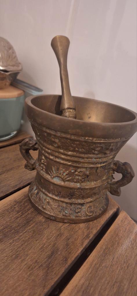 Antieke Koperen Vijzel met Stamper, Antiek en Kunst, Antiek | Koper en Brons, Ophalen of Verzenden