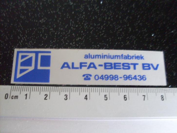 sticker aluminiumfabriek alfa-best logo, Verzamelen, Stickers, Zo goed als nieuw, Bedrijf of Vereniging, Verzenden