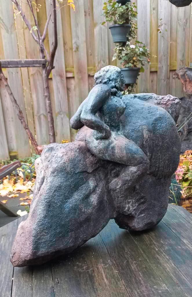 Brons beeld Brutalist futuristic bronzen abstract sculpture, Antiek en Kunst, Antiek | Koper en Brons, Brons, Ophalen of Verzenden