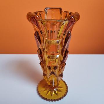 vintage art deco persglas amberkleurig vaasje beschikbaar voor biedingen