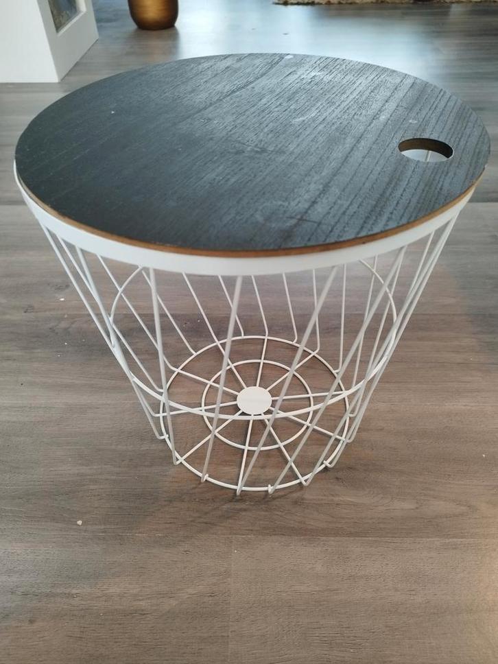 Bijzettafel met deksel/opbergmand, Huis en Inrichting, Tafels | Bijzettafels, Gebruikt, Rond, Minder dan 45 cm, Minder dan 55 cm