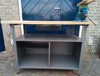 Metalen werkbank met houten werkblad+bankschroef, Doe-het-zelf en Verbouw, Werkbanken, Ophalen, Zo goed als nieuw, 70 tot 120 cm