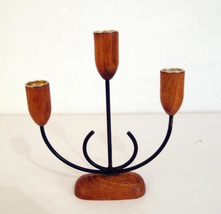 Deense jaren 50 60 kandelaar in teak - mid century design, Huis en Inrichting, Woonaccessoires | Kandelaars en Kaarsen, Gebruikt