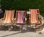 3 heerlijke vintage houten strand/tuinstoelen met canvas, Tuin en Terras, Ophalen, Zo goed als nieuw