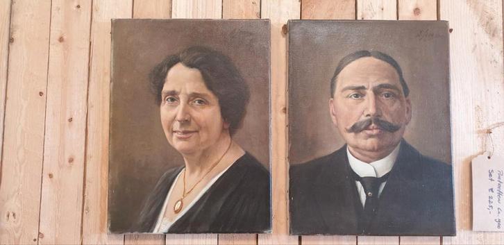 Olieverf Portretten - Set van Dame en Heer, Antiek en Kunst, Kunst | Schilderijen | Klassiek, Ophalen of Verzenden