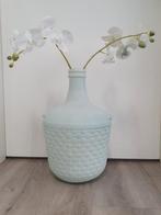 Glazen gistfles wit/lichtblauw met 2 witte kunst orchideeën, Ophalen, Blauw, Minder dan 50 cm, Glas