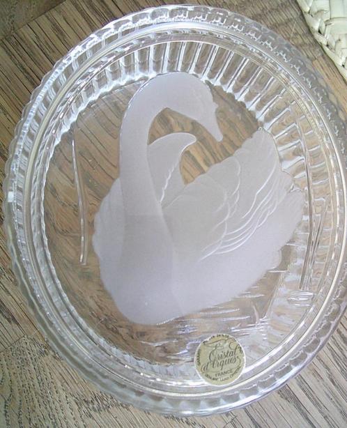 Cristal d'Arques frankrijk zwaan ovaal loodkristal schaaltje, Verzamelen, Porselein, Kristal en Bestek, Gebruikt, Overige typen