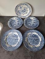 5  Engelse blauwe  borden, Antiek en Kunst, Antiek | Servies compleet, Ophalen of Verzenden