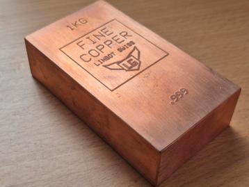 Lingot Swiss: 1 KG Vintage Koperbaar. Fine Copper. Koper. beschikbaar voor biedingen