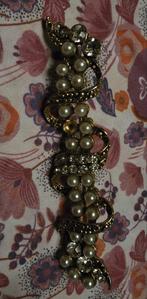 Vintage Gouden Broche met Parel en Strass, Met strass, Overige materialen, Gebruikt, Ophalen of Verzenden