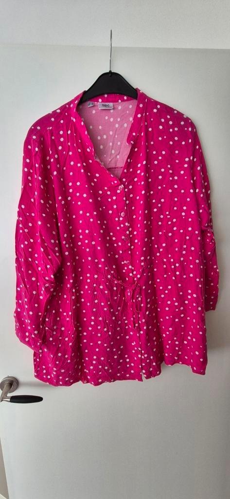Roze pink met witte stipjes tuniek polkadot maat 52/54, Kleding | Dames, Grote Maten, Zo goed als nieuw, Blouse of Tuniek, Roze