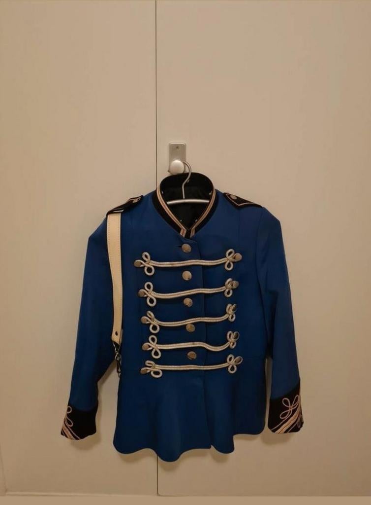 Blauw uniform jasje maat S / 164, Ophalen of Verzenden, Zo goed als nieuw, Carnaval, Kleding
