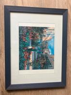 Lito druk met blauwe lijst bardolino gardameer italie, Antiek en Kunst, Ophalen of Verzenden