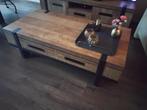 Salontafel Old Teak met zwart metalen fame, Huis en Inrichting, Ophalen, Overige materialen, 100 tot 150 cm, 50 tot 100 cm