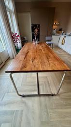 Massief Noten Eettafel met RVS Onderstel - 200x90 cm, Huis en Inrichting, Ophalen, 200 cm of meer, 50 tot 100 cm, Zo goed als nieuw