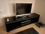 Zwart TV-meubel met opbergruimte (hoogglans), Ophalen, Kunststof, Gebruikt, 100 tot 150 cm