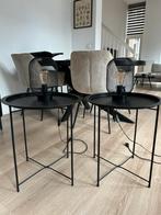 2 stalen bijzettafels met 2 zwarte losse tafellampjes, Ophalen, Minder dan 55 cm, Metaal of Aluminium, Rond