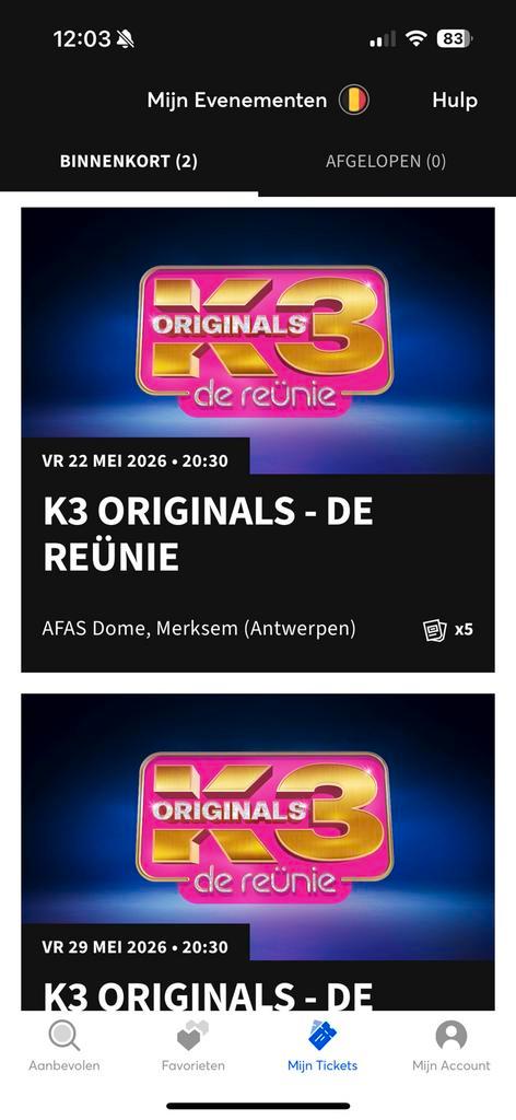 K3 Originals De reunie. Vrijdag 22 mei 2026 AFAS Antwerpen, Tickets en Kaartjes, Evenementen en Festivals, Drie personen of meer