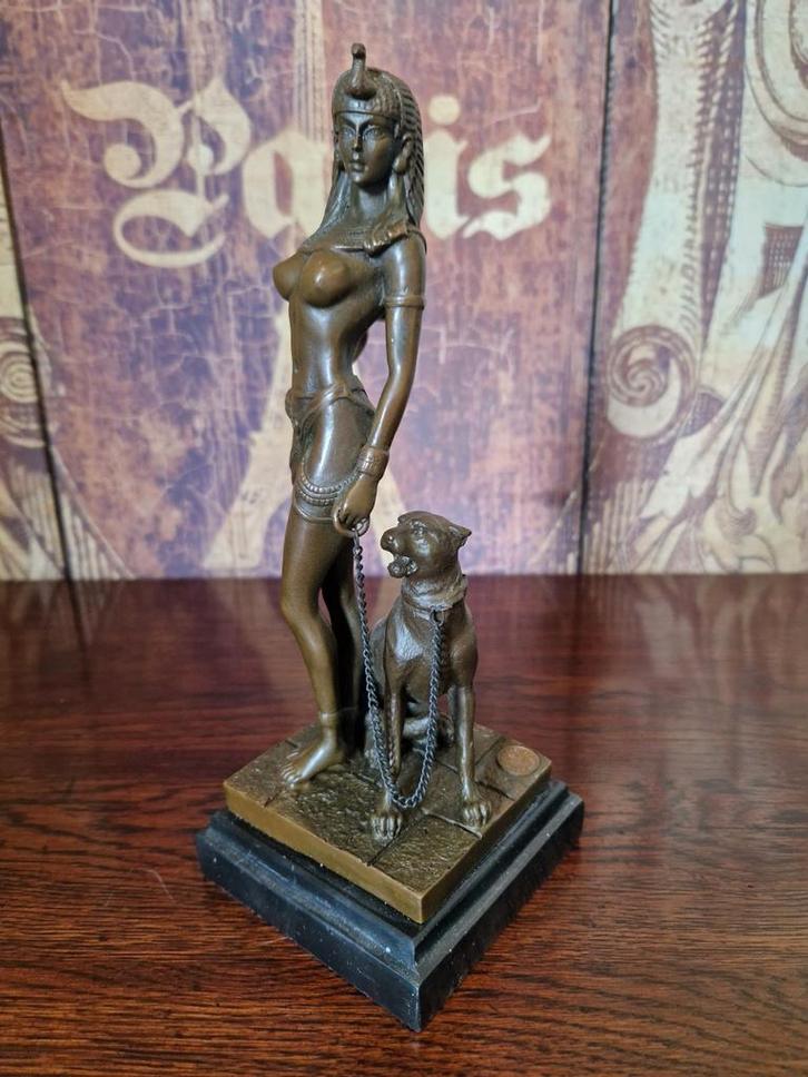 Bronzen Beeld Cleopatra met Panter, Antiek en Kunst, Kunst | Beelden en Houtsnijwerken, Ophalen of Verzenden