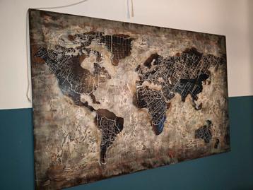 Metalen Wereldkaart Schilderij - 3D Effect beschikbaar voor biedingen