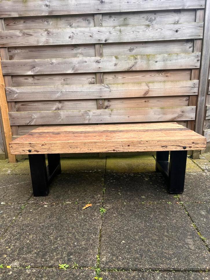 Salontafel Teakhout - Stalen Onderstel - Kötter Living, Huis en Inrichting, Tafels | Salontafels, Gebruikt, Minder dan 50 cm, 50 tot 100 cm